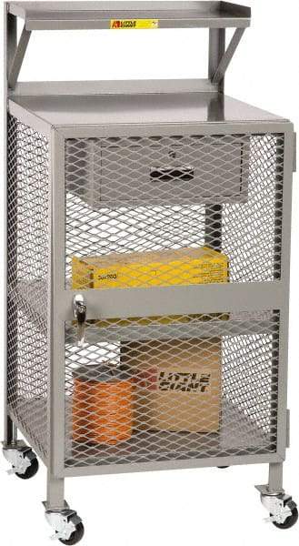 Little Giant - 1,000 Lb Capacity, 4 Shelf, 1 Drawer Enclosed Mobile Shop Desk - 36" Wide x 24" Deep x 52" High, Steel, Gray - Caliber Tooling