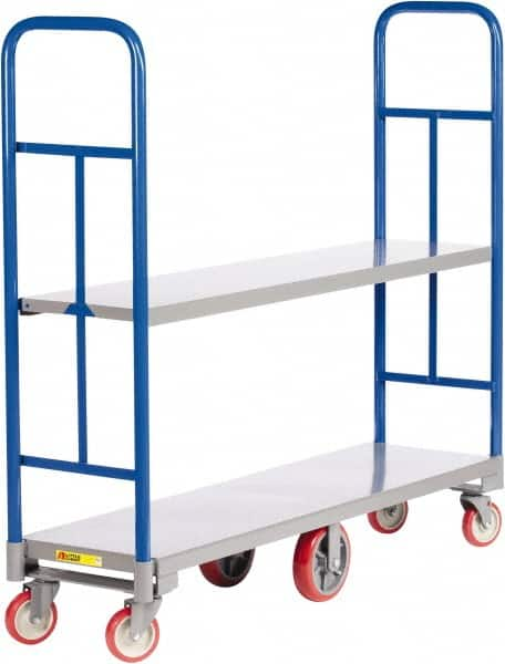 Little Giant - 2,000 Lb Capacity, 1 Shelf, 2-Sided Steel High End Platform Truck - 48" Long x 16" Wide x 57-1/2" High, Polyurethane Wheels - Caliber Tooling