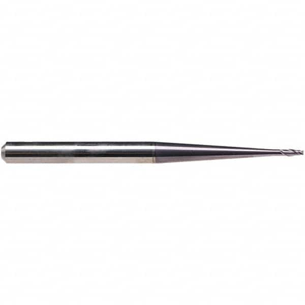 Emuge - 2mm Diam, 3mm LOC, 2 Flute Solid Carbide Roughing & Finishing End Mill - TiAlN Finish, 80mm OAL, 6mm Shank Diam, Cylindrical Shank, 30° Helix, Extra Long Length - Caliber Tooling