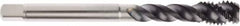 Seco - M20x2.50 Metric 4 Flute 6HX Modified Bottoming Spiral Flute Tap - Powdered Metal, AlTiN Finish, 140mm OAL, Right Hand Flute, Right Hand Thread, H6 - Exact Industrial Supply