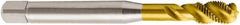 Seco - 7/8-14 UNF 4 Flute 2B Modified Bottoming Spiral Flute Tap - Powdered Metal, TiN Finish, 140mm OAL, Right Hand Flute, Right Hand Thread, H6 - Exact Industrial Supply