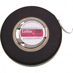 Lufkin - 50' x 3/8" Silver Steel Blade Tape Measure - 1/8" Graduation, Inch Graduation Style, Brown Vinyl Clad Steel Case - Caliber Tooling