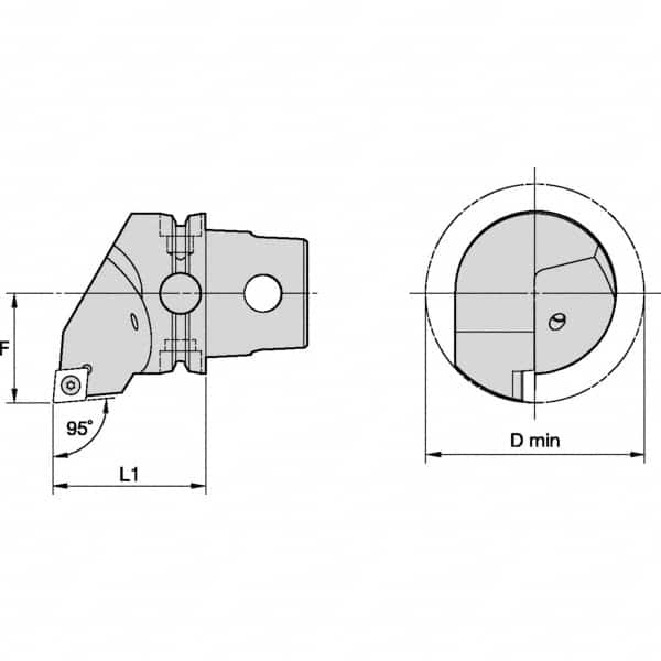 Kennametal - Insert Style CC.., 40mm Head Length, Left Hand Cut, Internal Modular Threading Cutting Unit Head - System Size KM40TS, 27mm Center to Cutting Edge, Series S-Clamping - Caliber Tooling