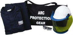 PRO-SAFE - Size XL, 4 HRC, Arc Flash Clothing Kit - 43 cal per Sq cm, Hard Cap, Hood, Face Shield, 35" Jacket, Bib Overalls, with Gear Bag - Caliber Tooling