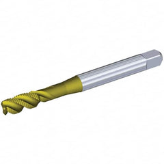 Kennametal - 3/8-24 UNF 3 Flute 3BX Modified Bottoming Spiral Flute Tap - Powdered Metal, TiCN/TiN Finish, 100mm OAL, Right Hand Flute, Right Hand Thread, Series T631 - Caliber Tooling