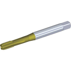 Kennametal - 7/16-20 UNF 3BX 4 Flute TiCN/TiN Finish Powdered Metal Straight Flute Machine Tap - Modified Bottoming, Right Hand Thread, 100mm OAL, 15mm Thread Length, Oversize, Through Coolant - Exact Industrial Supply