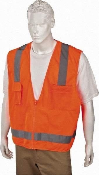 Ergodyne - Size L/XL High Visibility Orange Mesh/Solid Surveyor's Vest - 44 to 52" Chest, ANSI/ISEA 107, Zipper Closure, 4 Pockets, Polyester - Caliber Tooling