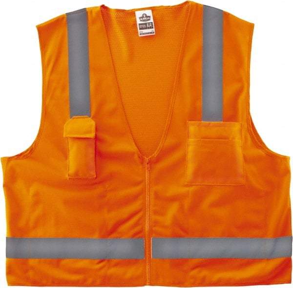 Ergodyne - Size 4X/5XL High Visibility Orange Mesh/Solid Surveyor's Vest - 58 to 64" Chest, ANSI/ISEA 107, Zipper Closure, 4 Pockets, Polyester - Caliber Tooling