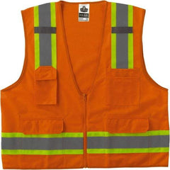 Ergodyne - Size 4X/5XL High Visibility Orange Mesh/Solid Surveyor's Vest - 58 to 64" Chest, ANSI/ISEA 107, Zipper Closure, 6 Pockets, Polyester - Caliber Tooling