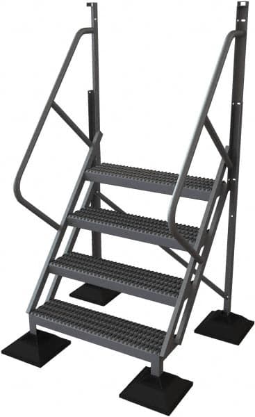 TRI-ARC - 82" 4 Step Configurable Rooftop Ladder - 50° Incline, 500 Lb Capacity, 40" Platform Height, 52-3/4" Base Width x 40" Base Depth, Serrated - Caliber Tooling