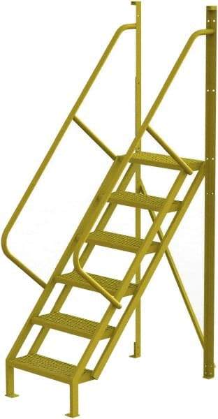 TRI-ARC - 102" 6 Step Configurable Crossover Ladder - 50° Incline, 1,000 Lb Capacity, 60" Platform Height, 30" Base Width x 52-1/2" Base Depth, Serrated - Caliber Tooling