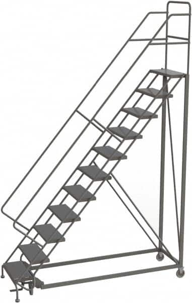 TRI-ARC - 146" 11 Step Configurable Rolling Ladder - 50° Incline, 450 Lb Capacity, 110" Platform Height, 35" Base Width x 84" Base Depth, Perforated Tread - Caliber Tooling