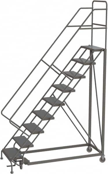 TRI-ARC - 126" 9 Step Configurable Rolling Ladder - 56° Incline, 450 Lb Capacity, 90" Platform Height, 35" Base Width x 71" Base Depth, Perforated Tread - Caliber Tooling