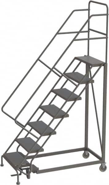 TRI-ARC - 106" 7 Step Configurable Rolling Ladder - 56° Incline, 450 Lb Capacity, 70" Platform Height, 35" Base Width x 56" Base Depth, Perforated Tread - Caliber Tooling