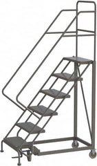 TRI-ARC - 96" 6 Step Configurable Rolling Ladder - 50° Incline, 450 Lb Capacity, 60" Platform Height, 35" Base Width x 50" Base Depth, Perforated Tread - Caliber Tooling