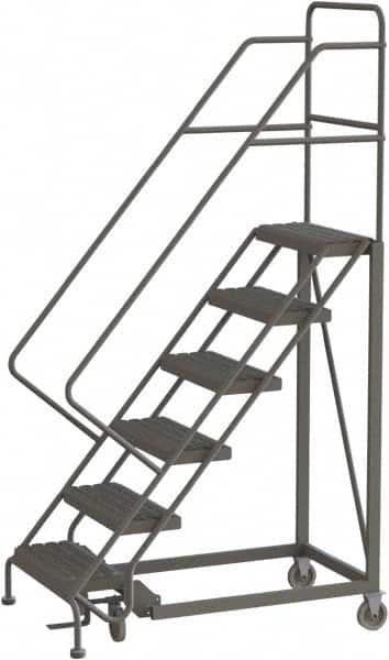 TRI-ARC - 96" 6 Step Configurable Rolling Ladder - 50° Incline, 450 Lb Capacity, 60" Platform Height, 35" Base Width x 50" Base Depth, Serrated - Caliber Tooling