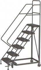 TRI-ARC - 96" 6 Step Configurable Rolling Ladder - 56° Incline, 450 Lb Capacity, 60" Platform Height, 35" Base Width x 49" Base Depth, Serrated - Caliber Tooling