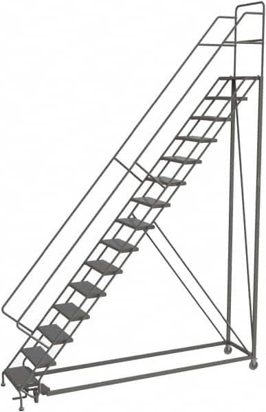 TRI-ARC - 186" 15 Step Configurable Rolling Ladder - 50° Incline, 450 Lb Capacity, 150" Platform Height, 39" Base Width x 111" Base Depth, Perforated Tread - Caliber Tooling