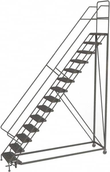 TRI-ARC - 176" 14 Step Configurable Rolling Ladder - 56° Incline, 450 Lb Capacity, 140" Platform Height, 39" Base Width x 104" Base Depth, Serrated - Caliber Tooling