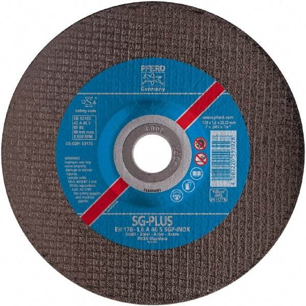 PFERD - 46 Grit, 4-1/2" Wheel Diam, 7/8" Arbor Hole, Type 27 Depressed Center Wheel - Aluminum Oxide - Caliber Tooling