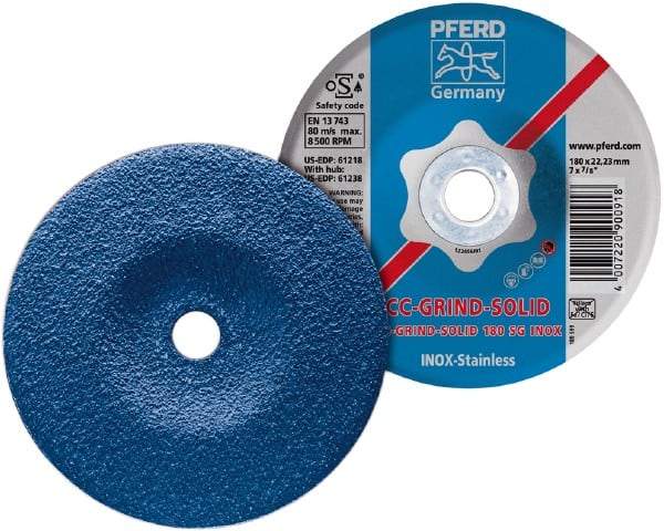 PFERD - 46 Grit, 7" Wheel Diam, 7/8" Arbor Hole, Type 27 Depressed Center Wheel - Aluminum Oxide - Caliber Tooling