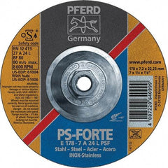 PFERD - 46 Grit, 7" Wheel Diam, 1/4" Wheel Thickness, Type 27 Depressed Center Wheel - Aluminum Oxide - Caliber Tooling