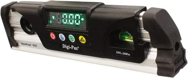 Digi-Pas - Magnetic 9-1/2" Long 2 Vial Torpedo Level - Aluminum, Black/Silver, 1 Plumb & 1 Level Vial - Caliber Tooling