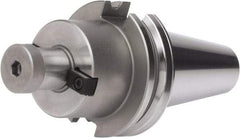 Accupro - CAT50 Dual Contact Taper Shank 1" Pilot Diam Shell Mill Holder - 8" Flange to Nose End Projection, 2-3/4" Nose Diam, 1/2-20 Lock Screw, Through-Spindle & DIN Flange Coolant - Exact Industrial Supply