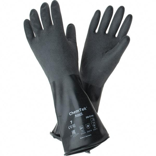 Ansell - 14 mil Thick, Chemical Resistant Gloves - SZ 7 14"14ML BLK 1/PR CHEM-TEK RGH FIN CHEM GLV - Caliber Tooling