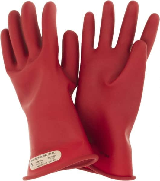 Ansell - Class 00, Size 9, 11" Long, Rubber Lineman's Glove - 2,500 AC Max Use Voltage, 500 AC Test Voltage, Red, ASTM D120 - Caliber Tooling