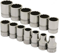 Ability One - 1/2" Drive Socket Set - 12 Points, 3/8" to 1-1/8" Range, Inch Measurement Standard - Caliber Tooling