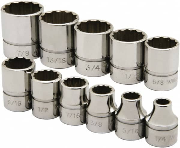 Ability One - 3/8" Drive Socket Set - 12 Points, 1/4" to 7/8" Range, Inch Measurement Standard - Caliber Tooling