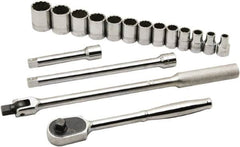 Ability One - 1/2" Drive Socket Set - 12 Points, 3/8" to 1-1/8" Range, Inch Measurement Standard - Caliber Tooling