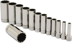 Ability One - 3/8" Drive Deep Well Socket Set - 12 Points, 1/4" to 1" Range, Inch Measurement Standard - Caliber Tooling