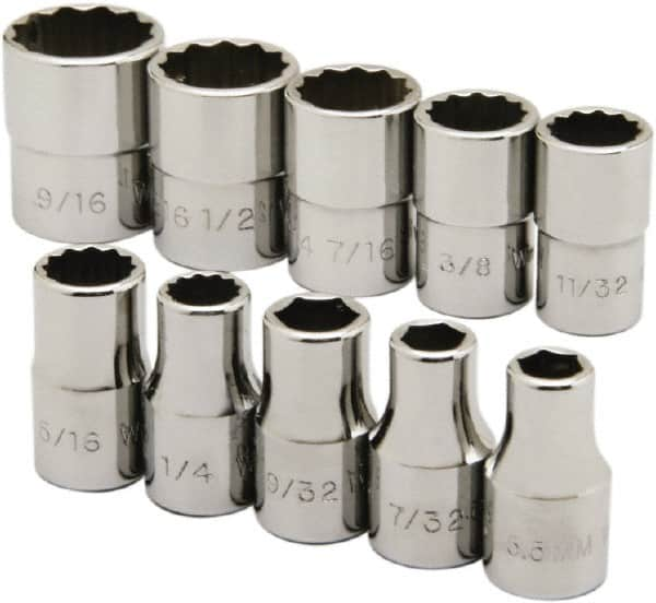 Ability One - 1/4" Drive Socket Set - 6, 12 Points, 3/16" to 9/16" Range, Inch Measurement Standard - Caliber Tooling