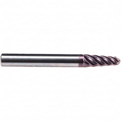 Emuge - 4° Taper Angle per Side, 17.44mm Small End Diam, 36mm LOC, Solid Carbide 6 Flute Tapered Ball End Mill - TiAlN Finish, 108mm OAL, 20mm Shank Diam, Spiral Flute, 38° Helix - Caliber Tooling