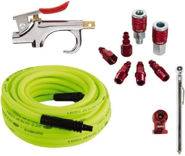 Legacy - 11 Piece Blow Gun & Hose Compressor Accessory Kit - 50' Hose, 3/8" Hose ID, 1/4" Fitting - Caliber Tooling