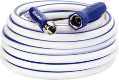 Legacy - 50' Long Marine/RV Hose - 5/8" Diam, 3/4" GHT, Hi-Tec Polymer, 150 psi, All Season, White with Blue Stripe - Caliber Tooling