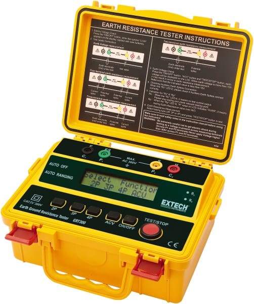 Extech - 0.002 to 2 k Ohm, LCD Display Earth Ground Resistance Tester - AA Battery, 2 mA Current, 820 Hz - Caliber Tooling