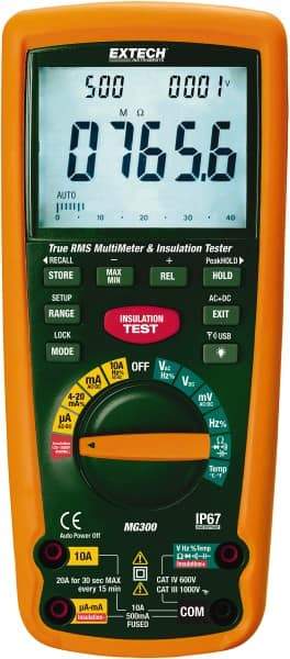 Extech - Digital LCD Display, 4,000 Megohm Electrical Insulation Resistance Tester & Megohmmeter - 1,000 VAC/VDC Max Test Voltage, Powered by 1.5V AA Battery - Caliber Tooling