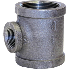 Black Tee: 1-1/4 x 1-1/4 x 3/4″, 150 psi, Threaded Malleable Iron, Galvanized Finish, Class 150