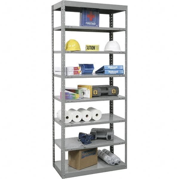 Hallowell - 8 Shelf Starter Heavy-Duty Open Steel Shelving - 800 Lb Capacity, 36" Wide x 87" High x 12" Deep, Gray - Caliber Tooling