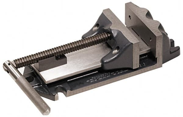 Cardinal Tool - 7" Jaw Opening Capacity x 2" Throat Depth, Horizontal Drill Press Vise - 6" Wide x 2" High Jaw, Stationary Base, Rapid Action, 17" OAL x 3-7/8" Overall Height, Steel - Caliber Tooling