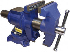 Interstate - 5" Jaw Width x 4-15/16" Jaw Opening Capacity, 2.64" Throat Depth, Bench & Pipe Combination Vise - 19/32 to 2.52" Pipe Capacity, Swivel Base, Bolt Down Attachment, Cast Iron - Caliber Tooling