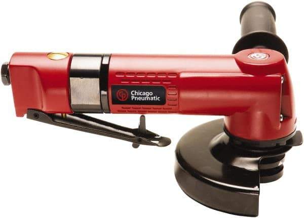 Chicago Pneumatic - 4-1/2" Wheel Diam, 12,000 RPM, Pneumatic Angle & Disc Grinder - 3/8-24 Spindle, 29.7 CFM, Front Exhaust - Caliber Tooling