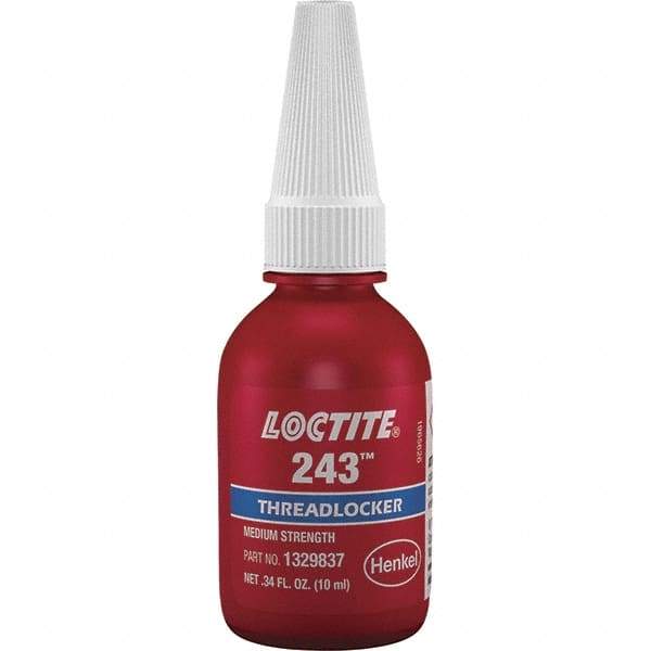 Loctite - 10 mL Bottle, Blue, Medium Strength Liquid Threadlocker - Series 243, 24 hr Full Cure Time, Hand Tool, Heat Removal - Caliber Tooling