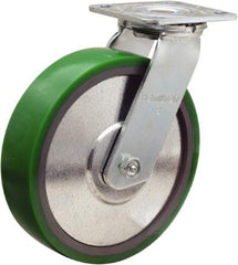 Hamilton - 8" Diam x 2" Wide x 9-1/2" OAH Top Plate Mount Swivel Caster - Polyurethane Mold onto Cast Iron Center, 900 Lb Capacity, Sealed Precision Ball Bearing, 4 x 4-1/2" Plate - Caliber Tooling