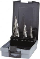 Hertel - 1/8 to 3/4", 118° Point, Bright Finish, High Speed Steel Step Drill Bit Set - Caliber Tooling