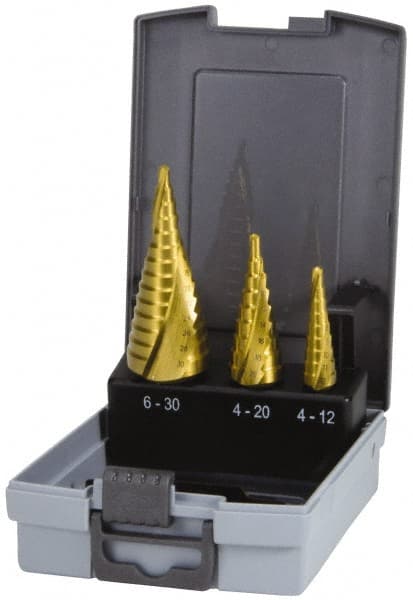 Hertel - 30mm Max, 118° Point, TiN Finish, High Speed Steel Step Drill Bit Set - Caliber Tooling