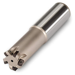 Indexable High-Feed End Mill: 3/4″ Cut Dia, 0.7283″ Cylindrical Shank Uses 3 UNLU Inserts, 0.032″ Max Depth, 5″ OAL, Through Coolant